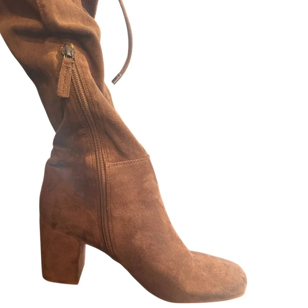 Franco Sarto Persis Tall Sock Boots Shoes Size 8.5 Brown Fabric‎ boho festival